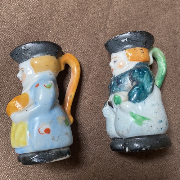 Vintage Occupied Japan porcelain 2 Toothpick Holders mini Toby Jugs Man & Woman - Picture 3 of 4